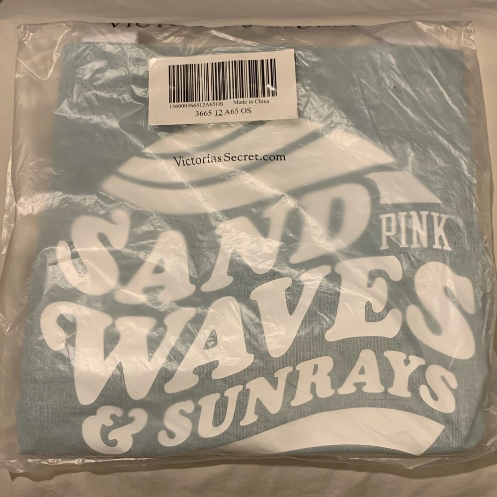 PINK Victoria’s Secret Logo Sand Waves & Sunrays Canvas Tote Beach Tote - Picture 7 of 7
